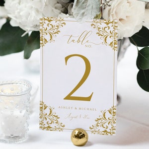 Vintage Wedding Table Numbers | Printable Table Numbers | Elegant Nadine (Gold) | EDITABLE ColorTemplett - Download as PDF 4x6