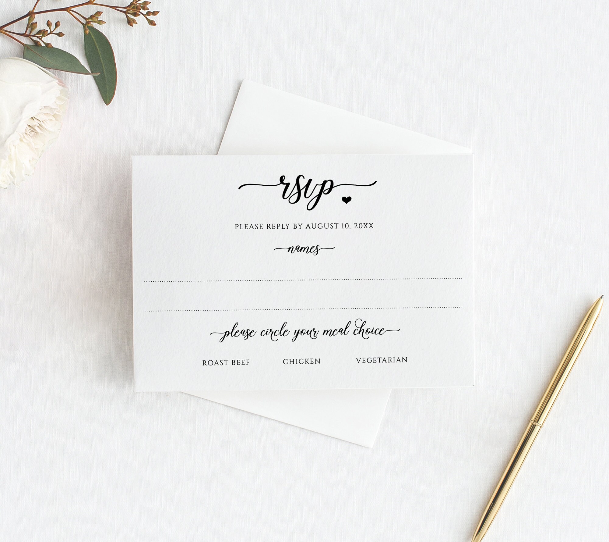 Simple Country Wedding Rsvp Card Template W Meal Choice Etsy Singapore