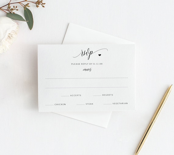 Wedding RSVP Card Template W Meal Choice Printable Response Etsy