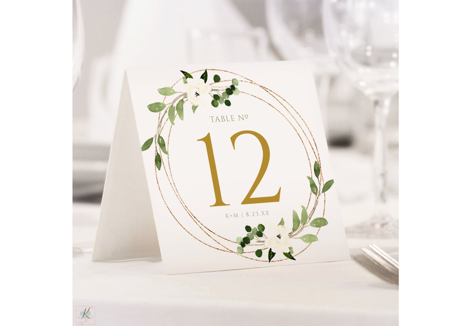 Wedding Table Numbers Template Geometric Greenery with Faux | Etsy