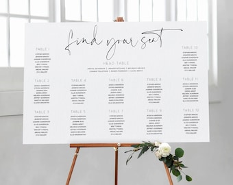 Minimalist Wedding Seating Chart Template | Table Number Chart | City Script Modern | Templett - Editable Download PDF | 18x24 and 24x36