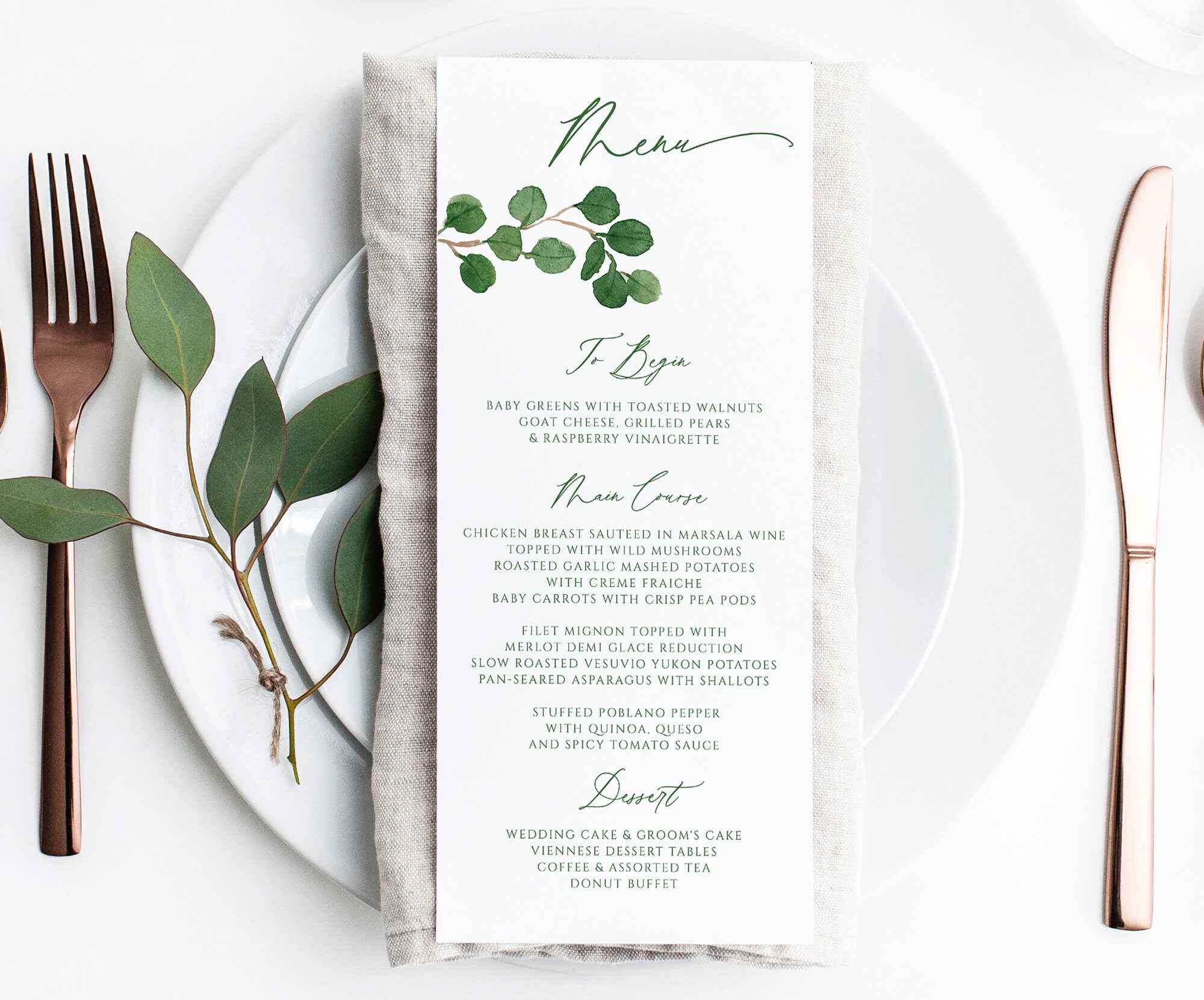 Wedding Menus Eucalyptus Leaves Watercolor Greenery Wedding Etsy