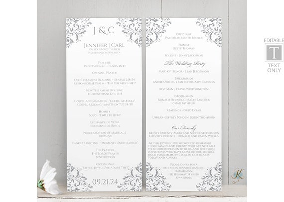 Sale Wedding Program Template Tea Length Instant Download Etsy