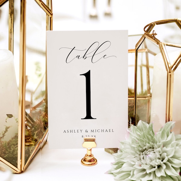 EDITABLE COLOR Luxury Wedding Table Numbers Template (4x6 & 5x7) | Printable Table Numbers | Splendid Script | Edit Online in Templett - PDF