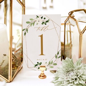 Wedding Table Numbers Template Printable Table Numbers Geometric Greenery with White Watercolor EDIT ONLINE in Templett Download PDF image 2