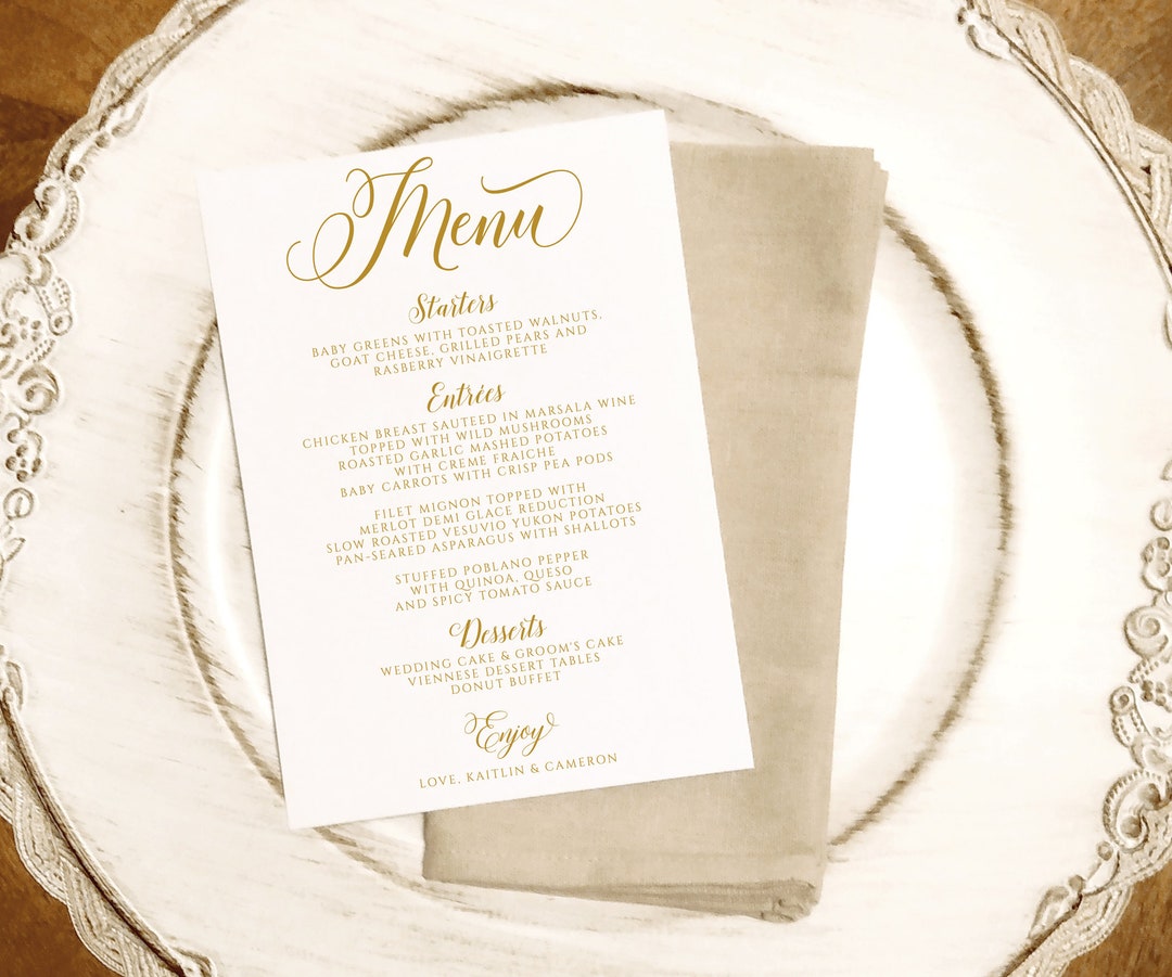 Elegant Wedding Menu Template Printable Wedding Menus Gold Royal ...