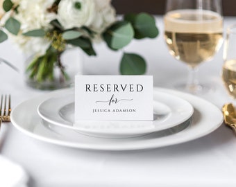 Wedding Place Cards | Mini Reserved For Cards | Printable Template (Tent) | Romantic Calligraphy | Editable Color Templett | Download PDF