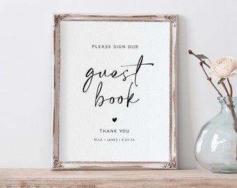 Wedding Sign Template | Printable Wedding Sign | Sign our Guestbook Sign | Minimalist Handwriting | Editable Templett - Download PDF 2 Sizes