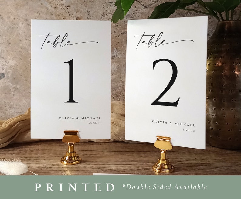 Modern minimalist handwriting wedding table number cards. Double sided printing available.
