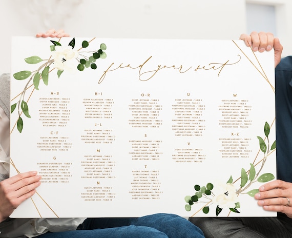 Alphabetical Seating Chart Template Poster 24 X 36 Wedding Etsy
