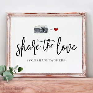 Any Color Wedding Hashtag Sign | Printable Wedding Signs | Watercolor Camera & Heart | Festive Brush | EDIT ONLINE in Templett - Download