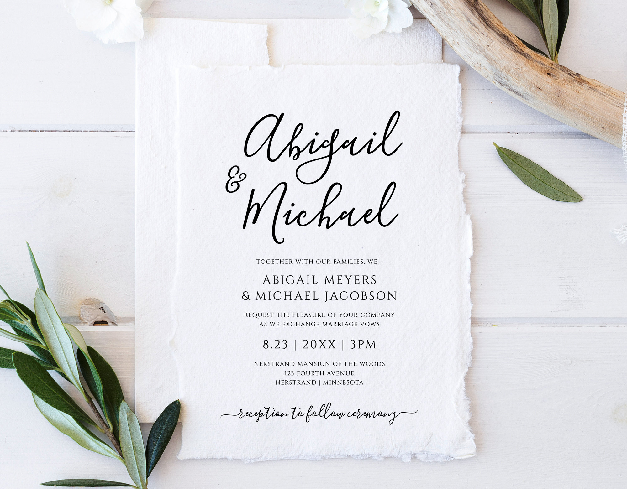 Details on Back Wedding Invitation Template Casual or Rustic Etsy