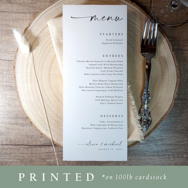 Printed Wedding Menu Cards: Modern Minimalist Handwriting