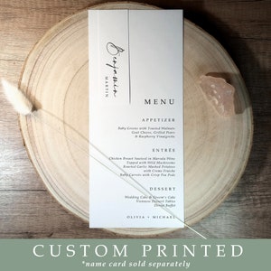 Wedding Menu Cards | Printed Menus | to use with Place Cards | Modern Minimalist Menus | Menu with Place Card Space | Simple Wedding Menus