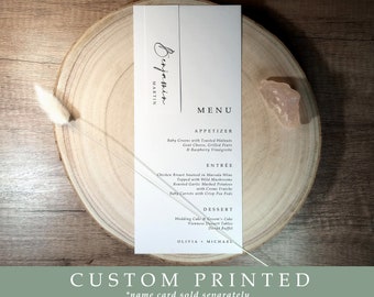 Wedding Menu Cards | Printed Menus | to use with Place Cards | Modern Minimalist Menus | Menu with Place Card Space | Simple Wedding Menus