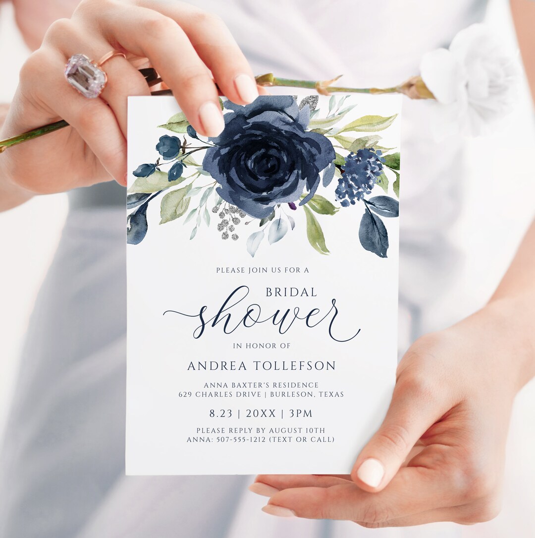 Winter Bridal Shower Invitations Couples Shower Template Navy Blue ...