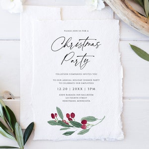 Christmas Party Invitation Template | Holiday Party Invitations with Details on Back | Holiday Ivy - EDITABLE Templett - Download PDF