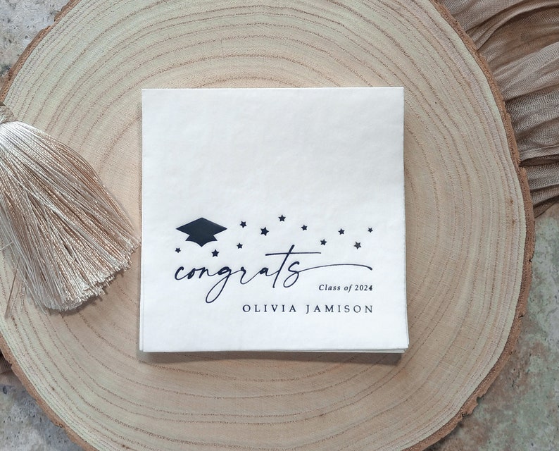 Graduation Napkins Graduation Party Decor Class of 2024 Personalized Napkins Black and White Grad Party Napkins Gold Foil image 3