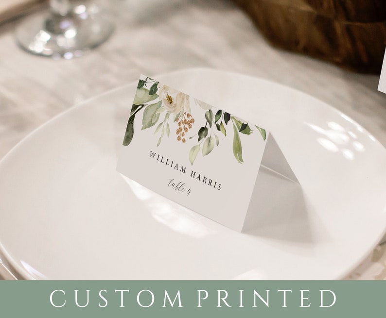 Printed Place Cards Floral Place Cards Greenery Place Cards Personalized Wedding Place Cards Printed Name Cards Seating Cards image 1