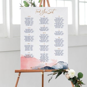 Alphabetical Seating Chart Template Poster 2 Sizes Wedding Seating Plan Templett Edit & Download PDF Mountain Mist Navy Blush image 2