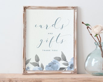 Cards & Gifts Wedding Sign Template | Printable Wedding Signs | Soft Dusty Blue Watercolor | EDIT ONLINE in Templett - Download and Print