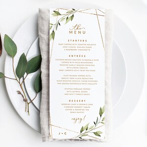 Wedding Menu, Menu Template, Menu Printable, Menu Card Template, Ethereal Greenery w Gold Menu, Editable Menu Download | Templett PDF