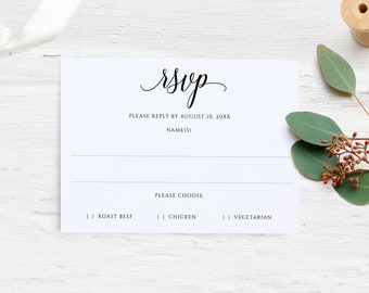 Editable Color Wedding RSVP Card Template w back| Printable Response Card | Romantic Calligraphy | Edit Online Templett - Download as PDF