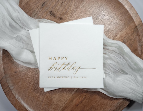 Personalized Gold Foil Happy Birthday Napkins: Elegant Party Decor