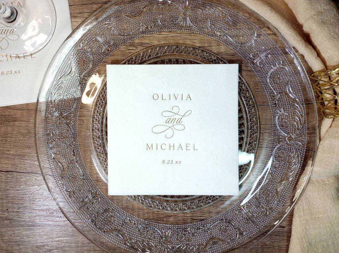 Gold Foil Wedding Napkins Personalized Wedding Napkins Cocktail Napkins