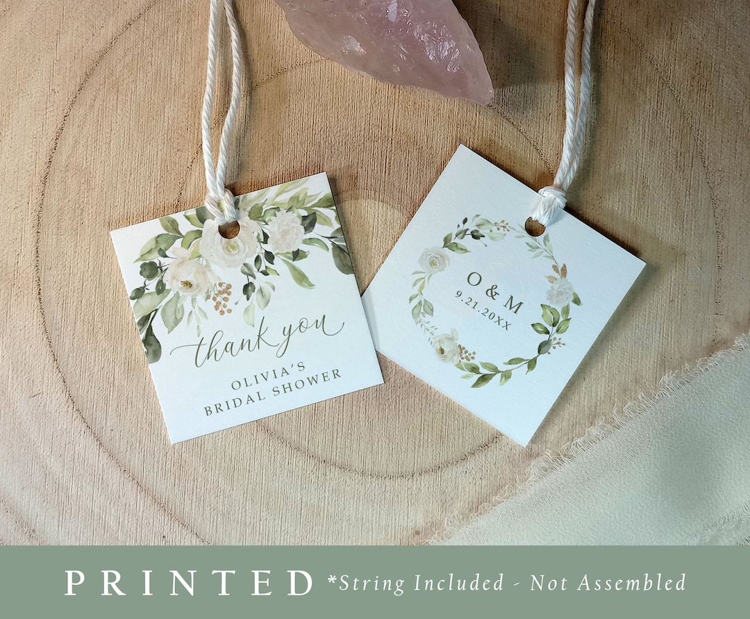 Bridal Shower Favor Tags | Printed Thank You Tags | White Floral ...