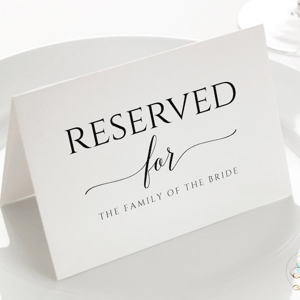 Small Wedding Reserved Sign Template (Tent) | Romantic Calligraphy (Black) | EDITABLE TEXT Templett - PDF Download