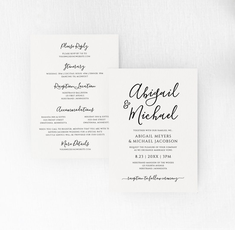 Details on Back Wedding Invitation Template Casual or Rustic Etsy