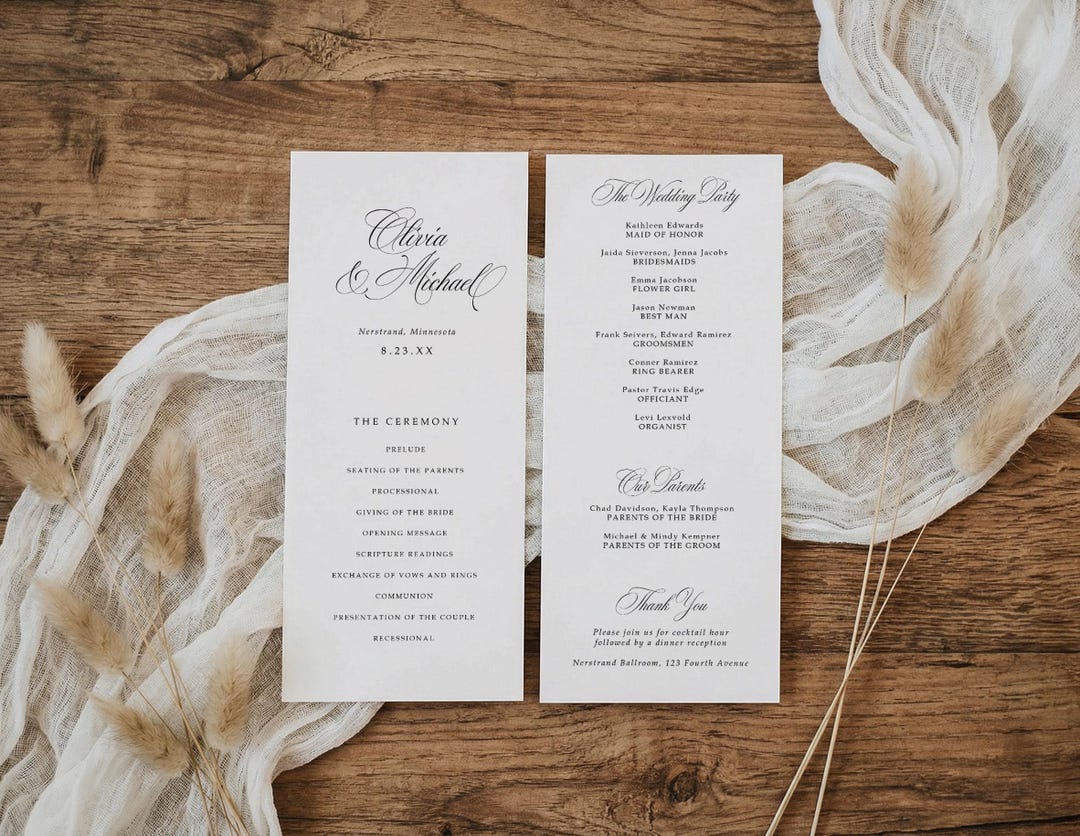Wedding Program Template | Luxury Calligraphy Old Money Style ...
