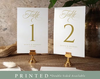 Printed Gold Wedding Table Numbers: Elegant Calligraphy, 4x6