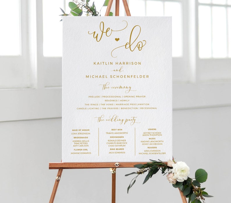 Wedding Program Sign Poster Size Gold 18x24 24x36 Etsy