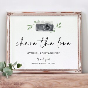 Wedding Hashtag Sign | Printable Wedding Signs | Watercolor Camera ...