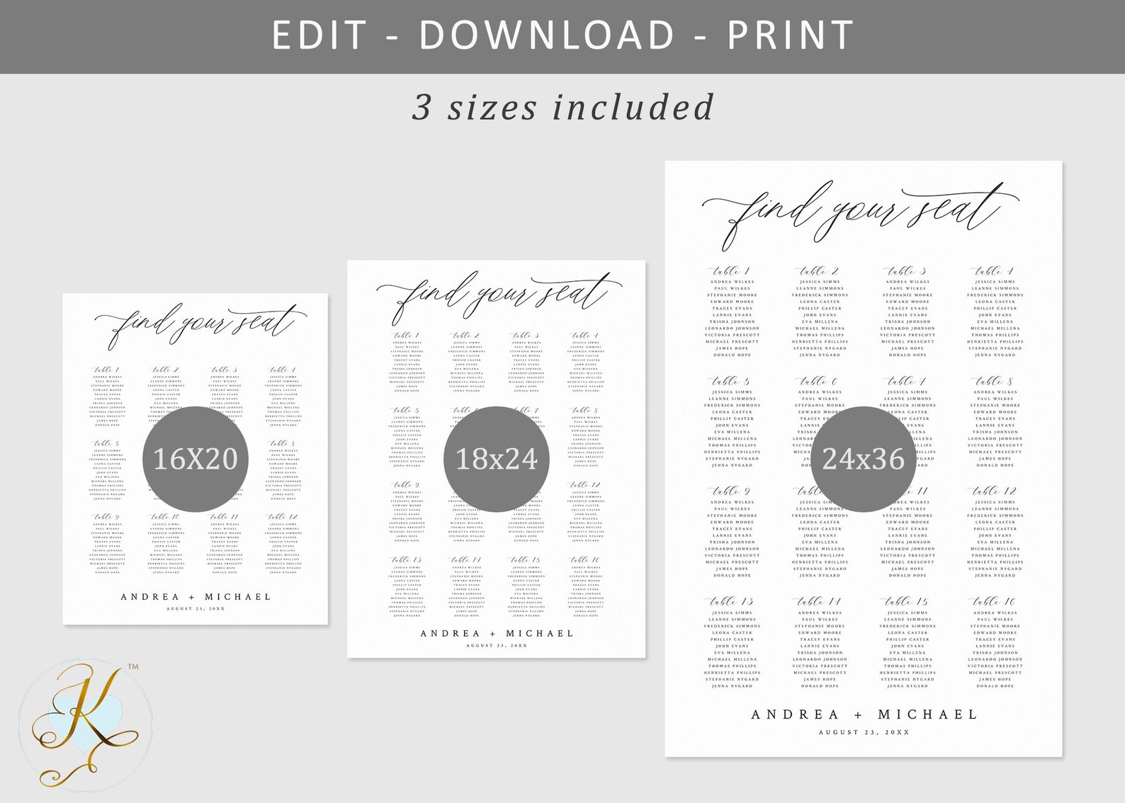 Classic Seating Chart Template Poster Wedding Seating Plan Etsy