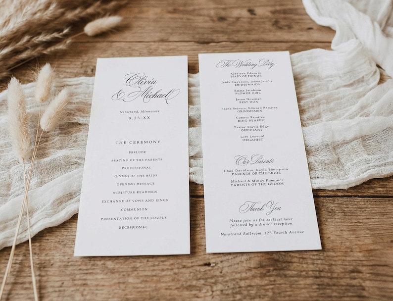 Wedding Program Template | Luxury Calligraphy Old Money Style ...