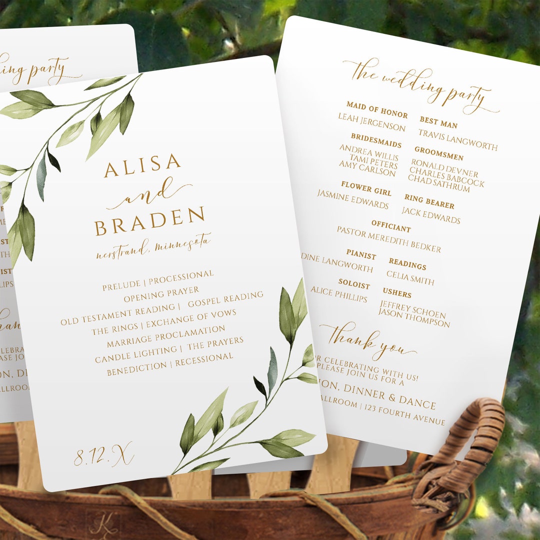 Wedding Program Fans Template Printable Program Fans W/ Vines DIY ...