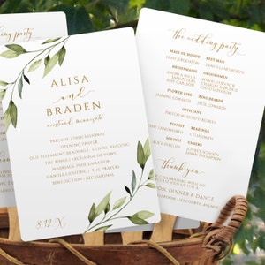Greenery Wedding Program Fans Template: DIY Printable (5x7, Edit Online)