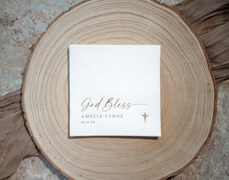 Baby baptism napkins - simple modern God Bless napkins.