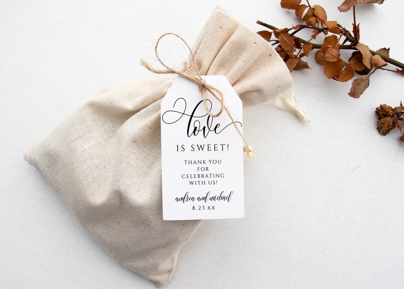 Favor Tag Template Love is Sweet Wedding or Bridal Shower Candy Favor Tags Flair Calligraphy Editable Templett Download PDF image 1