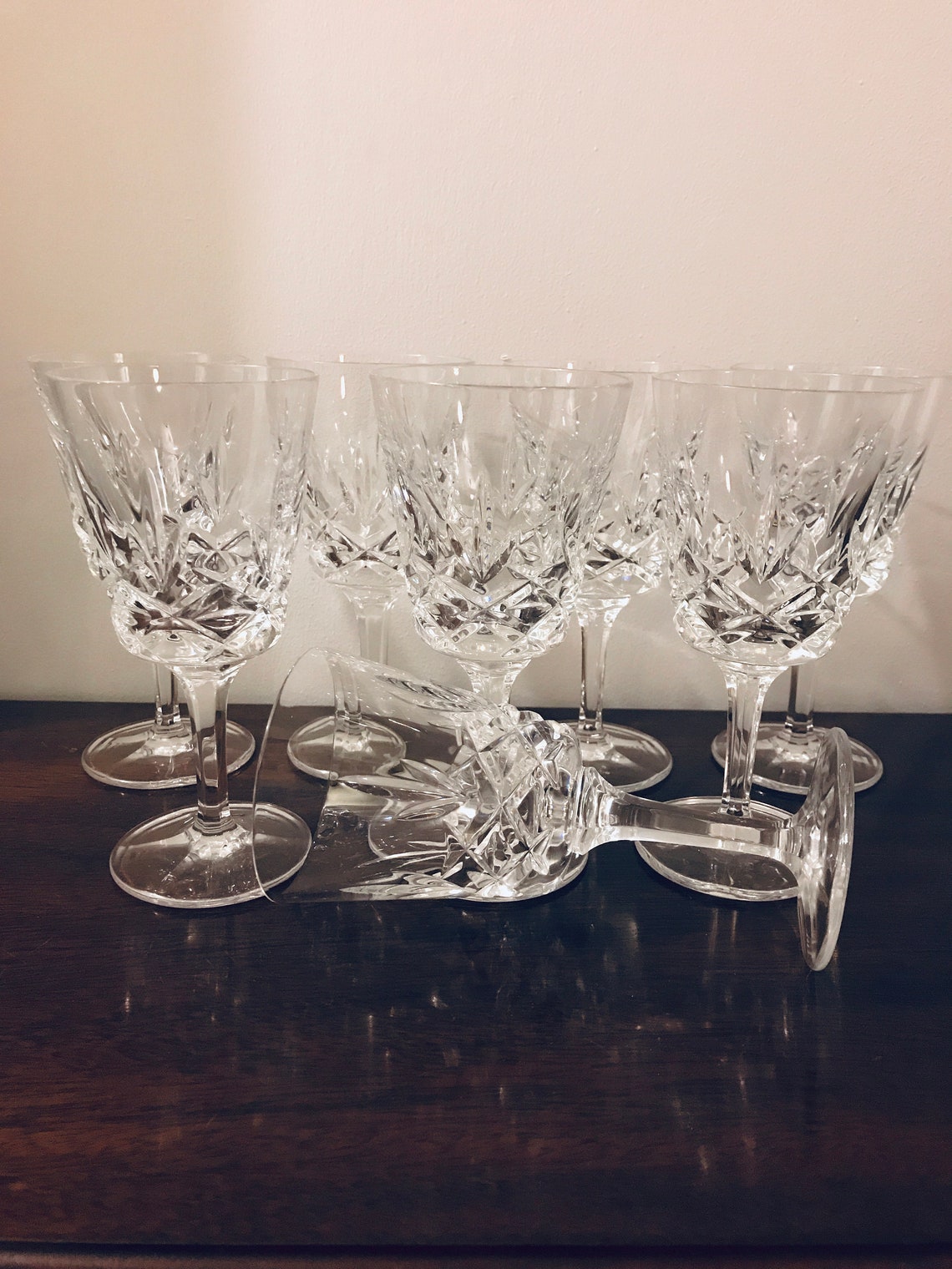 Set Of Eight Gorham Crystal Wine Glasses King Edward Design Etsy