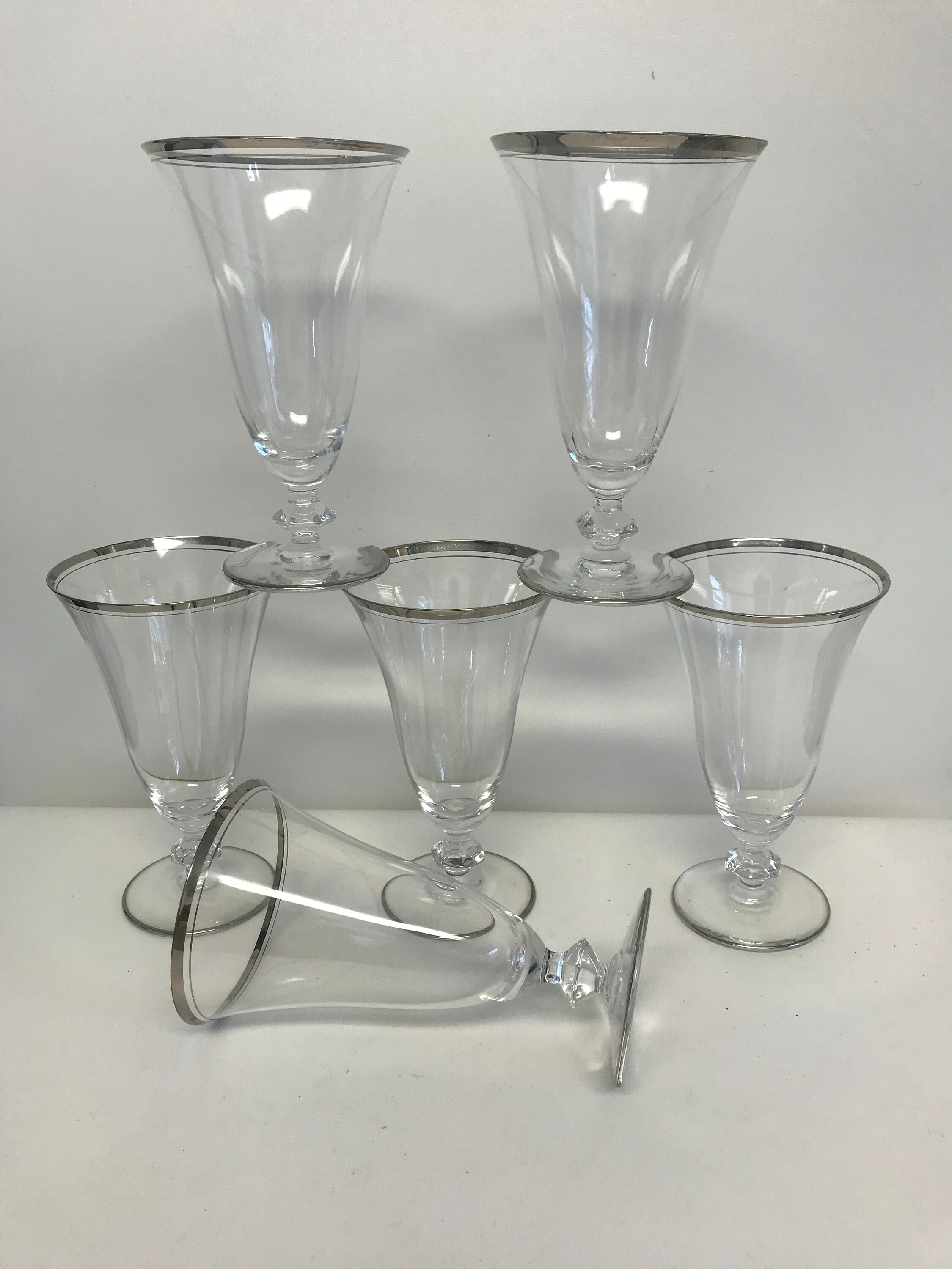 Set Of Six Glastonbury Lotus Crystal Colonial 92 Platinum Trim Etsy