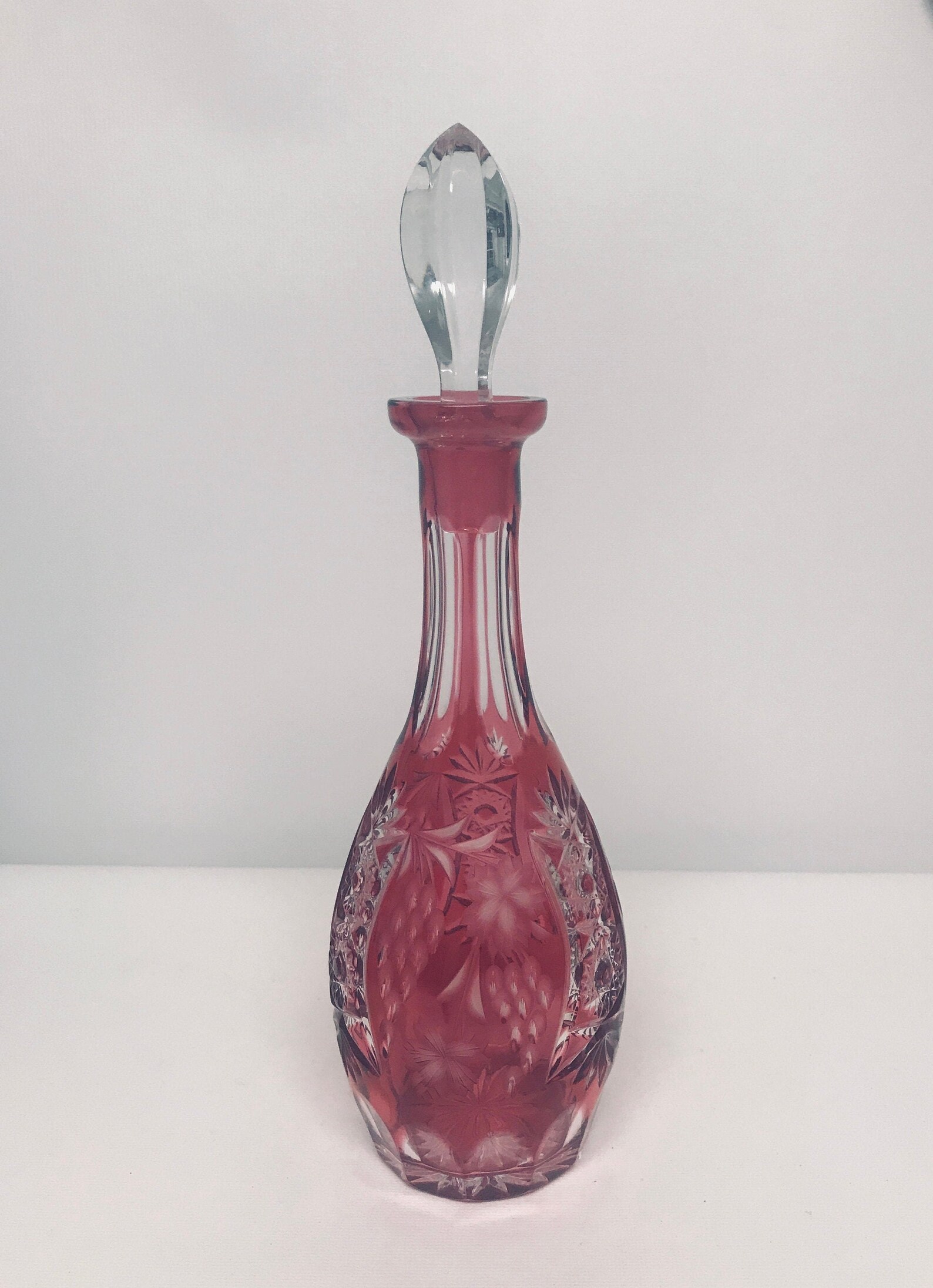 Nachtmann Crystal Decanter With Gold Ruby Overlay And Cut Etsy