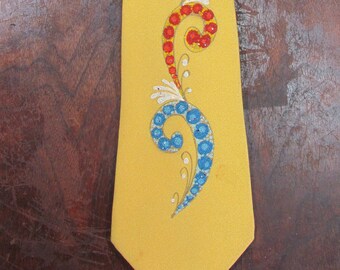 1950s Vintage Tie Yellow Hand Painted