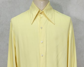 XL Billow Disco 1970s Shirt Polyester Yellow Vintage 1970s
