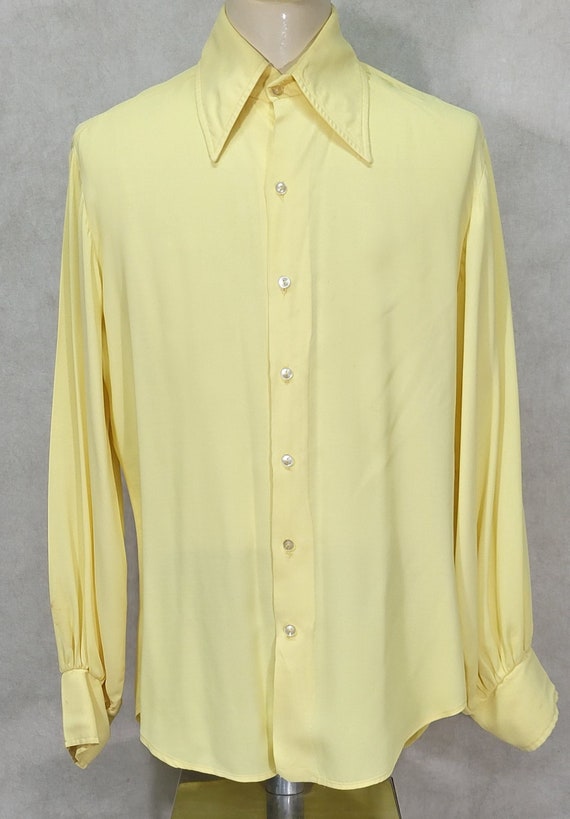 XL Billow Disco 1970s Shirt Polyester Yellow Vinta