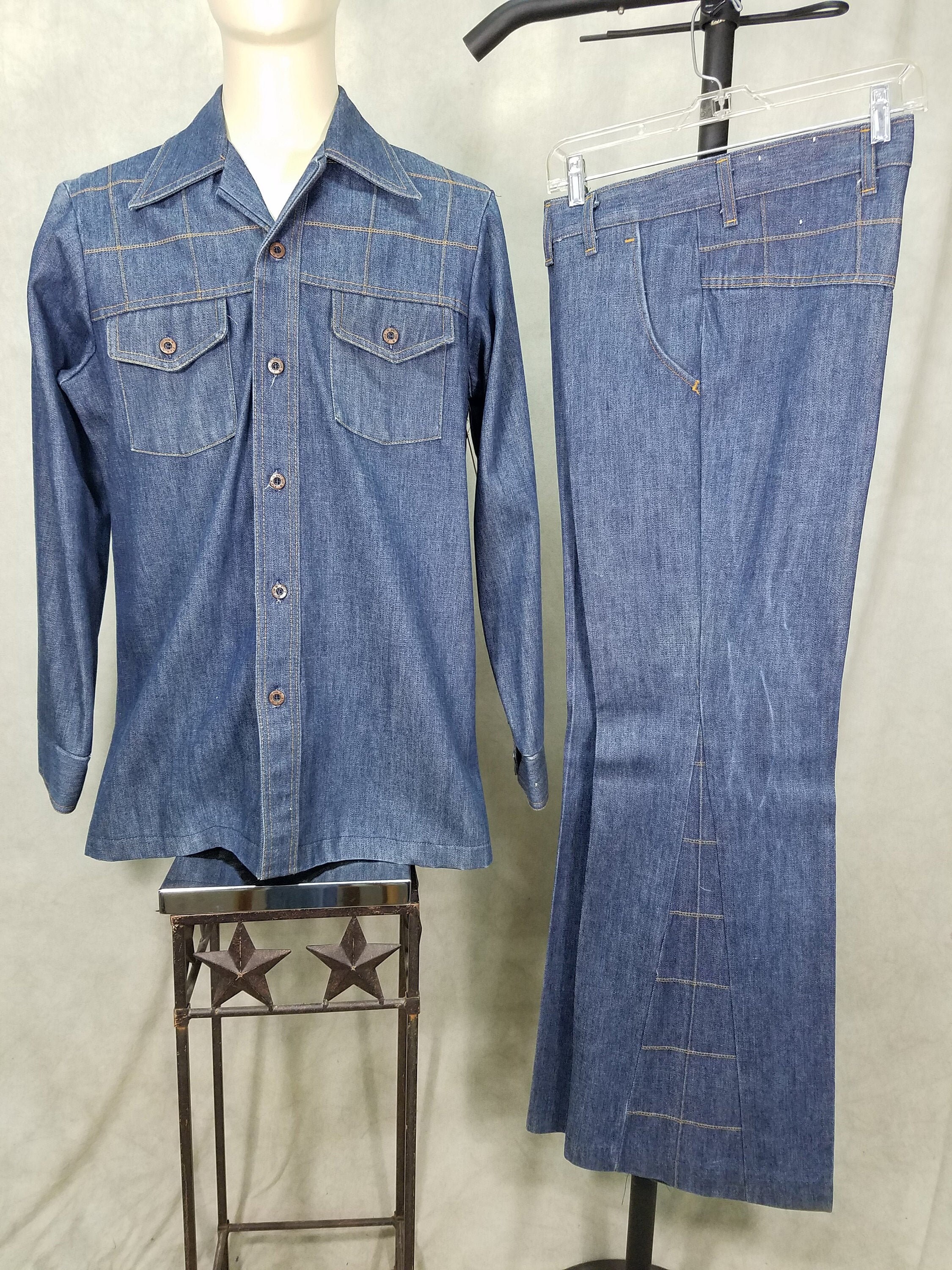1970s Suit 40L Bell Bottom Jeans Denim 