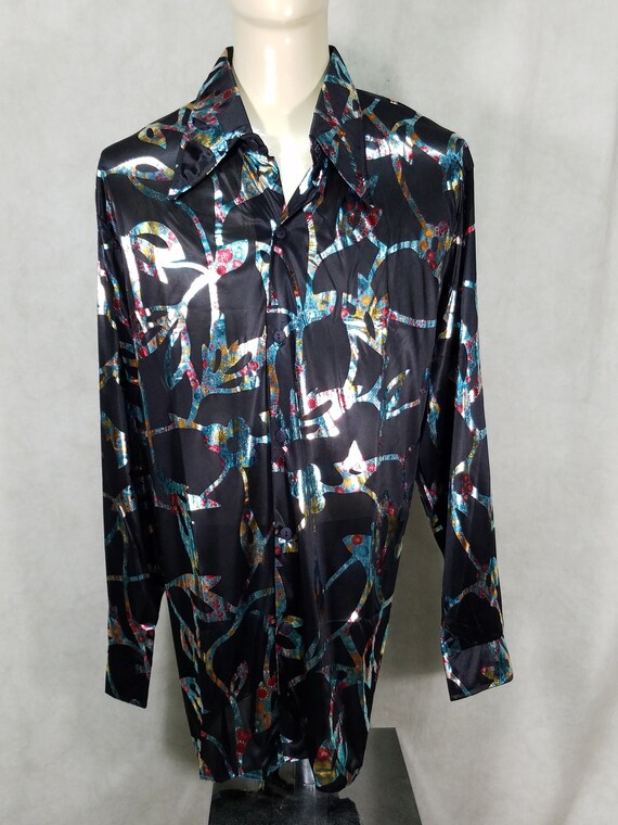 1970s Disco Shirt Costume Shimmer Large Size